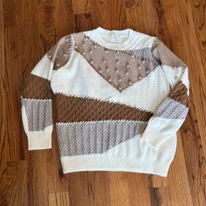 entro Cream and Brown Patchwork Knit Sweater
